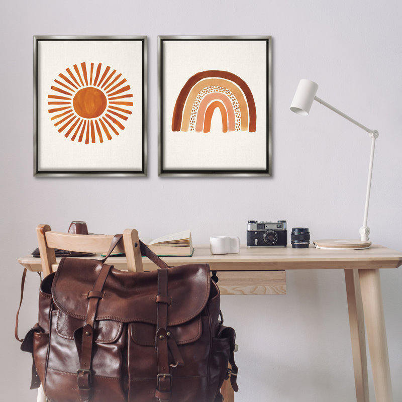 Orange Sun Patterned Rainbow Boho 2 Piece Black Framed Floater Canvas Set by Heather McLaughlin, 31" H x 25" W