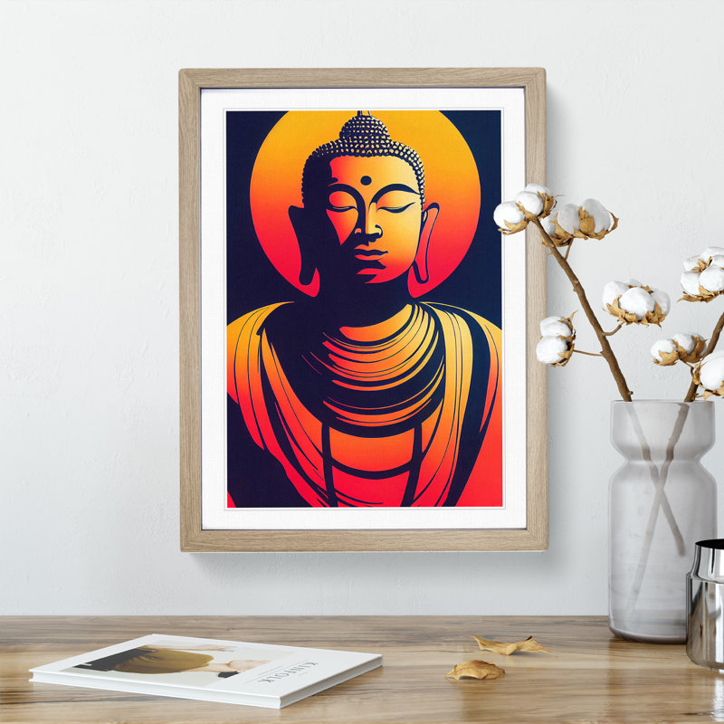 Modern Buddha No.1 Abstract - Framed Print, 34cm H x 25cm W x 2cm D, Oak