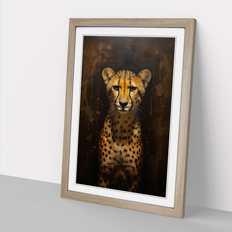 Cheetah Contemporary No.2 - Single Picture Frame Print on Wood, Oak Framed, 46cm H x 34cm W x 2cm D