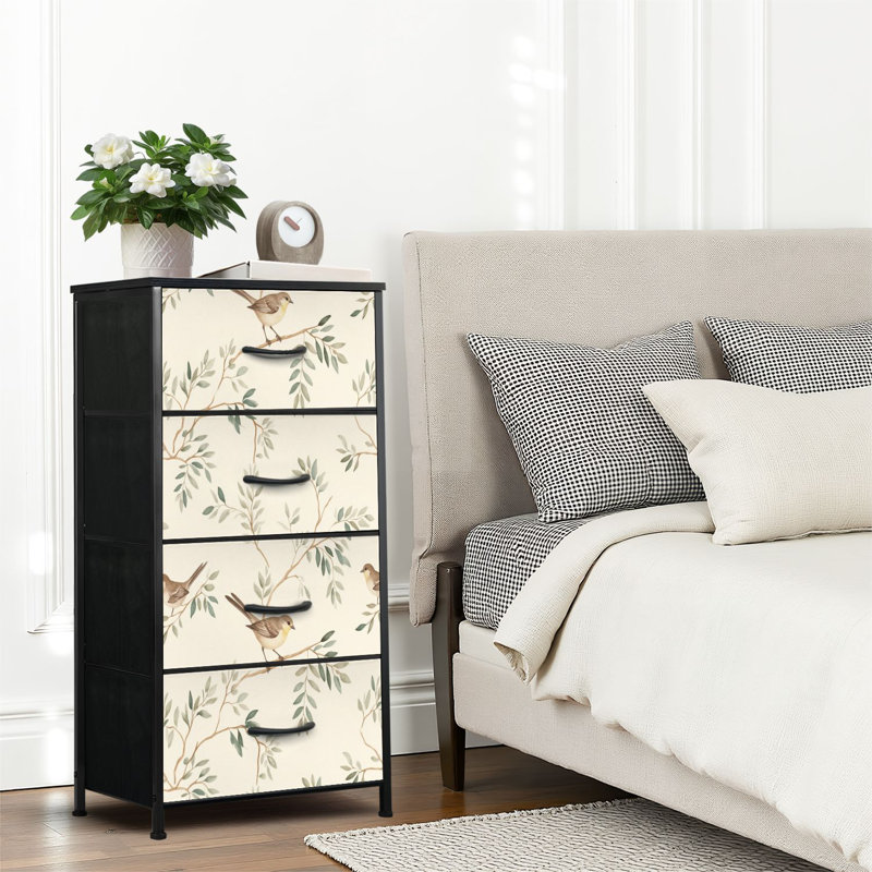 4 Drawer Dresser for Bedroom, Narrow Chest of Drawers, Wooden Top and Study Iron Frame 18"x37.5"-(WxH)