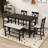 Daury 6Pcs Counter Height Dining Set with 4 Upholstered Chairs, Bench and Storage Shelf-2094039488