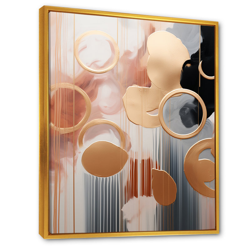Or et formes abstraites dorées harmonie I - formes abstraites, art mural, Cadre flottant doré, H 40 po x l 30 po x P 1,5 po