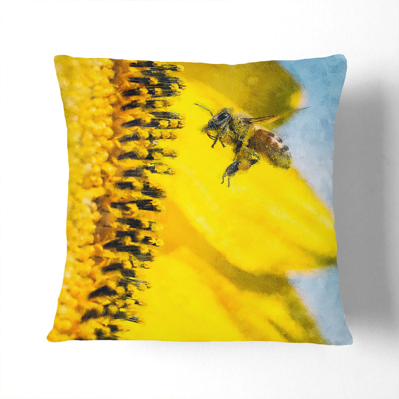 Busy Bee & Flower Cushion with Filling, Black, 55cm H x 55cm W x 20cm D
