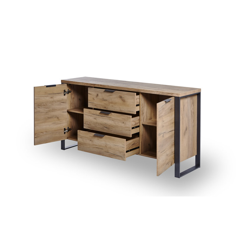 Draylen 59.06" Metal Frame Sideboard 2 Doors 3 Drawers, Core Oak
