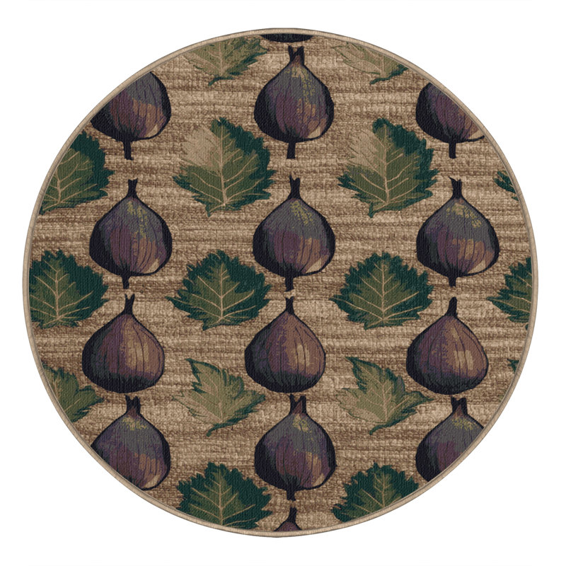 Washable Fig Brown Turkey Fruits Area Rug, Round 7'