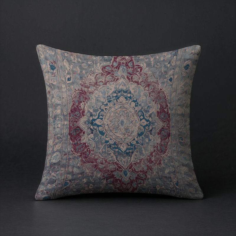 Coussin décoratif intérieur / extérieur gris Modern Modern, Gris / bleu / rouge oriental, Carré 16 po