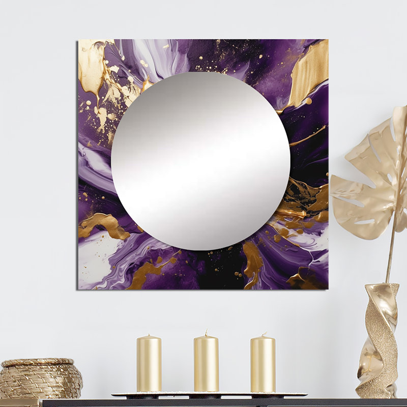 Keneilwe - Grand miroir mural carré abstrait mauve et mauve liquide Magic III, 36 po x 36 po