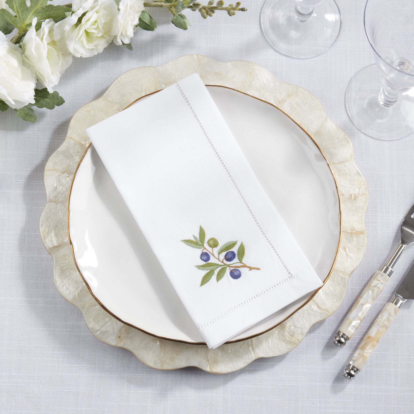 Embroidered Olive Cotton Napkin