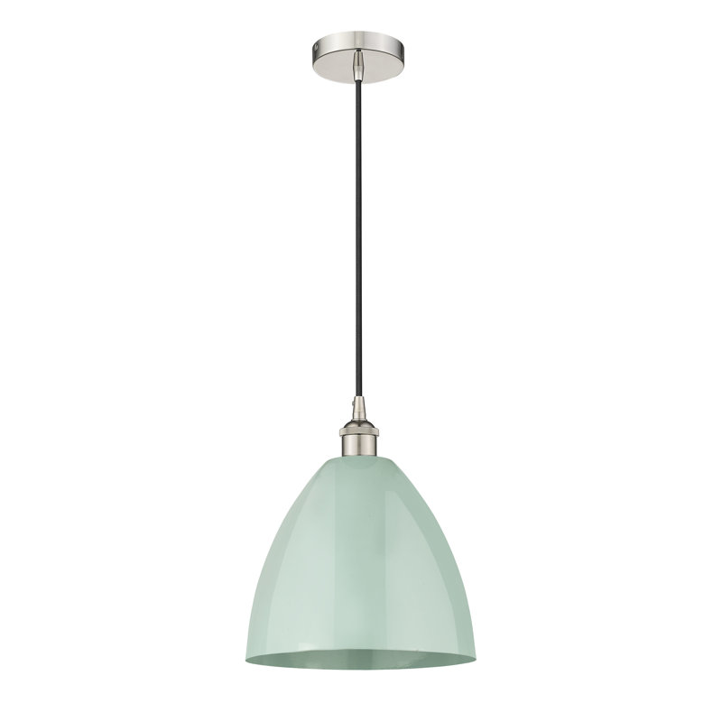 Luminaire suspendu conique 1 lumière, Nickel poli, Écume de mer, écume de mer, H 14,75 po x l 12 po x P 12 po