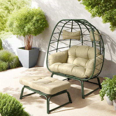 Spacious Patio Lounge Chairs, Steel Rattan Modern Egg Chair For Home Patio