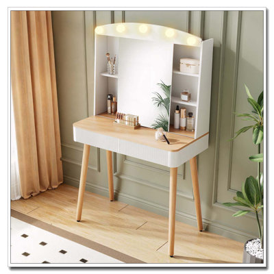 Small Vanity Desk with Mirror and Lights