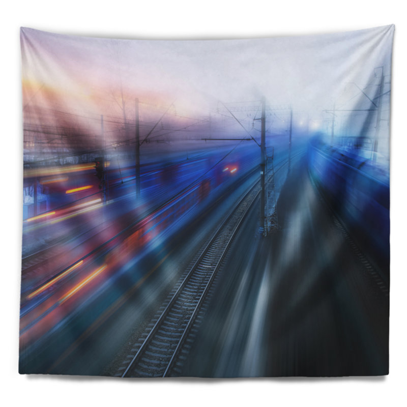 Tapisserie Schafer Train mouvements at Twilight, H 32 po x l 39 po