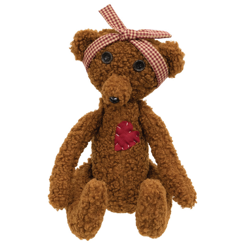 Stuffed Heart Patch Teddy Bear w/Gingham Bow
