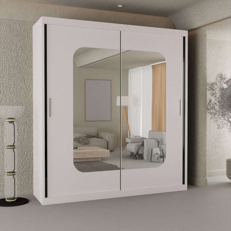 Cherith 2 Door Manufactured Wood Wardrobe, White, 217cm H x 203cm W x 62cm D