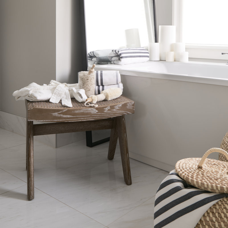 Solid Wood Accent Stool, Medium Brown