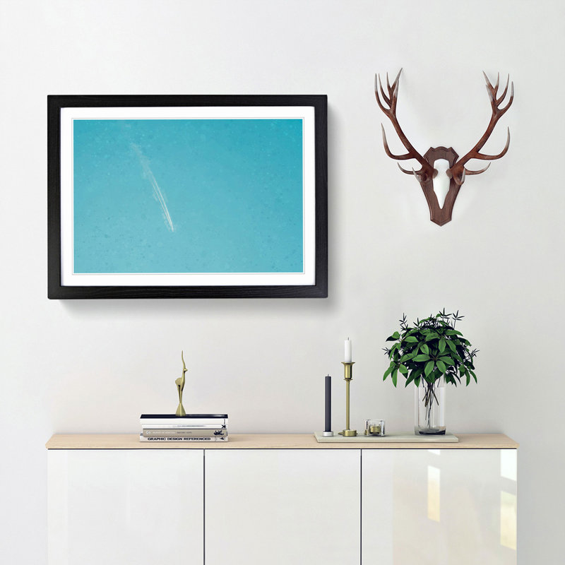 Airplane Trail in the Sky in Abstract - Picture Frame Graphic Art Print, 48cm H x 65cm W x 2cm D, Black Framed