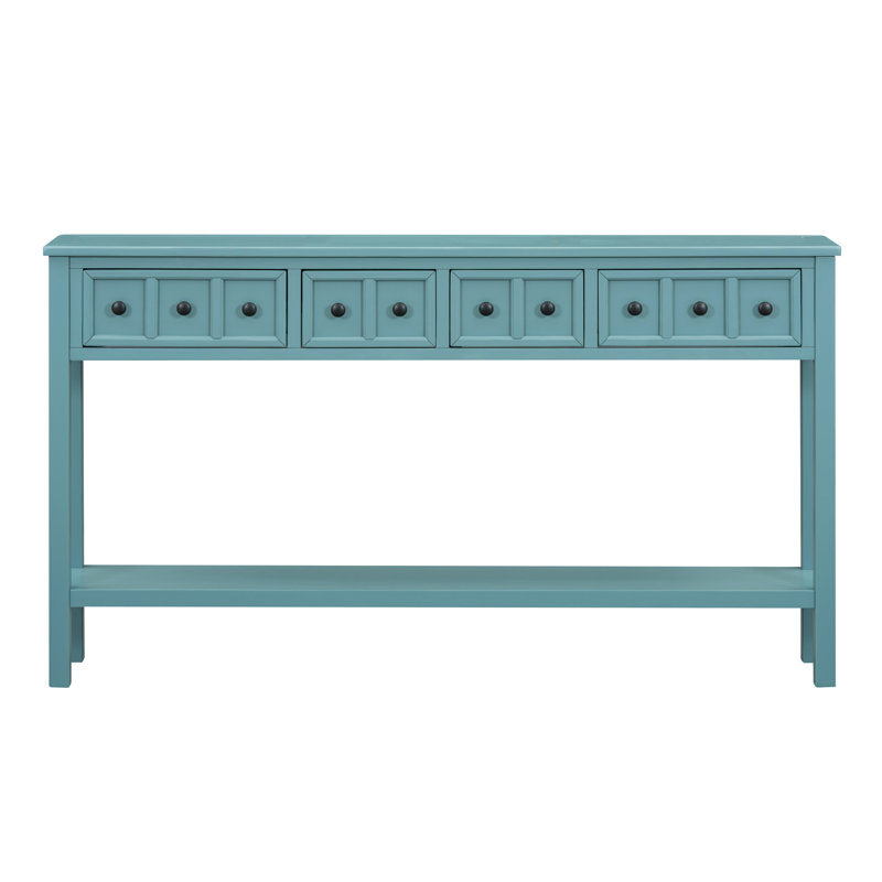 Rustic Entryway Console Table, 60" Long Sofa Table With Two Different Size Drawers And Bottom Shelf For Storage (Turquoise Green)