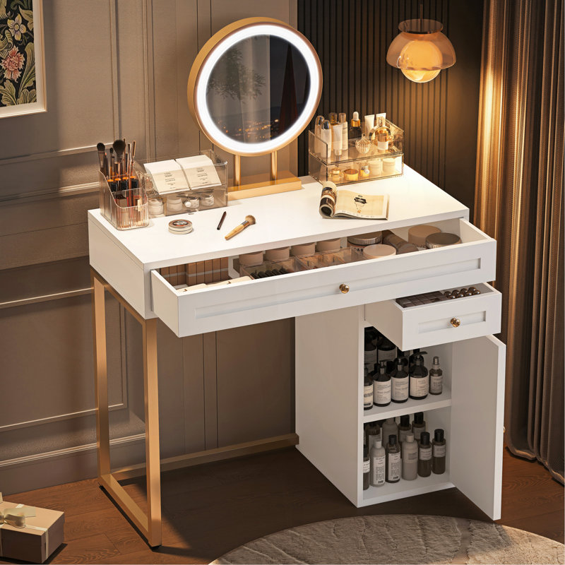Versatile Makeup Vanity Desk With Adjustable Mirror And Ample Storage, Perfect For Bedroom Or Dressing Room.