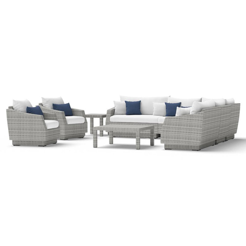 Fionnula 9 Piece Sectional Seating Group With Sunbrella Cushion Covers, Canvas Regatta Sunbrella® Canvas