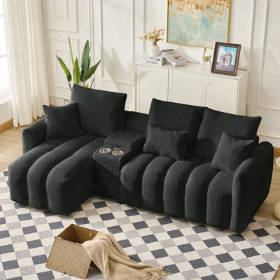 Canapé 91,7 pouces en tissu haut de gamme, canapé modulaire Cloud avec console, chargeur USB, porte-gobelet et rangement pour le salon et l’appartement