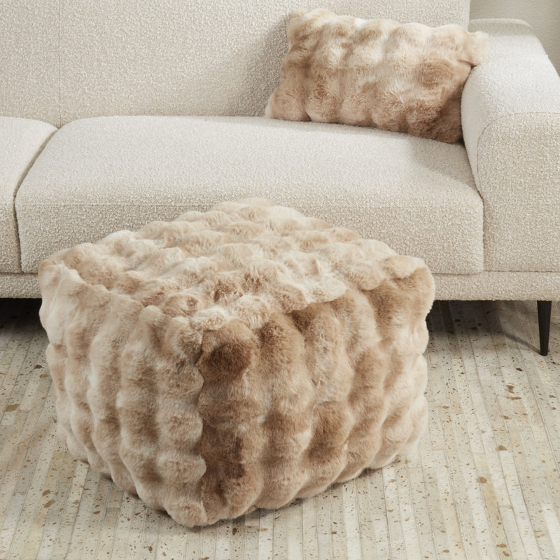 Pouf moelleux en fausse fourrure, Brun