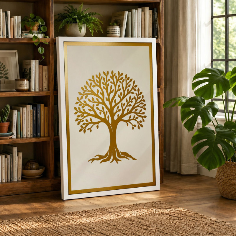 Golden Tree Botanical - Wrapped Canvas, 30x20 - 76.2 x 50.8 cm, Teal Border