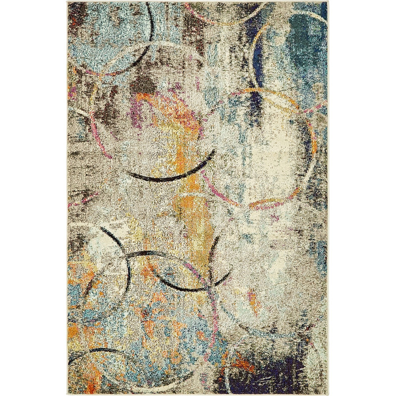 Tapis à motif abstrait beige Dews, Rectangle 4 pi 1 po x 6 pi 1 po