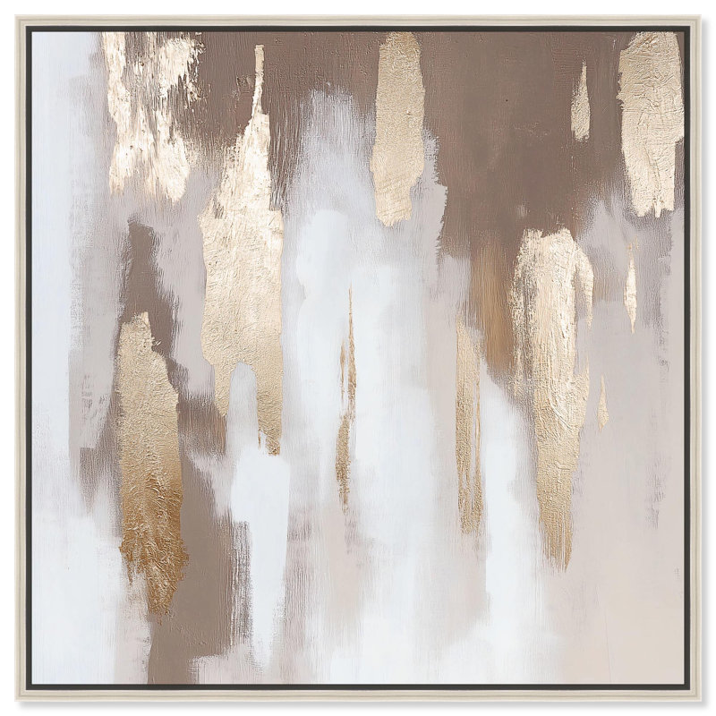 «Desert Drift Canvas Neutral Abstracts» par Art Remedy, H 17 po x l 17 po x P 2 po, Encadrement argenté