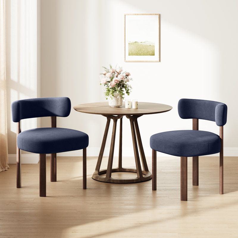 Upholstered Solid Wood Dining Chair Side Chair, Blue