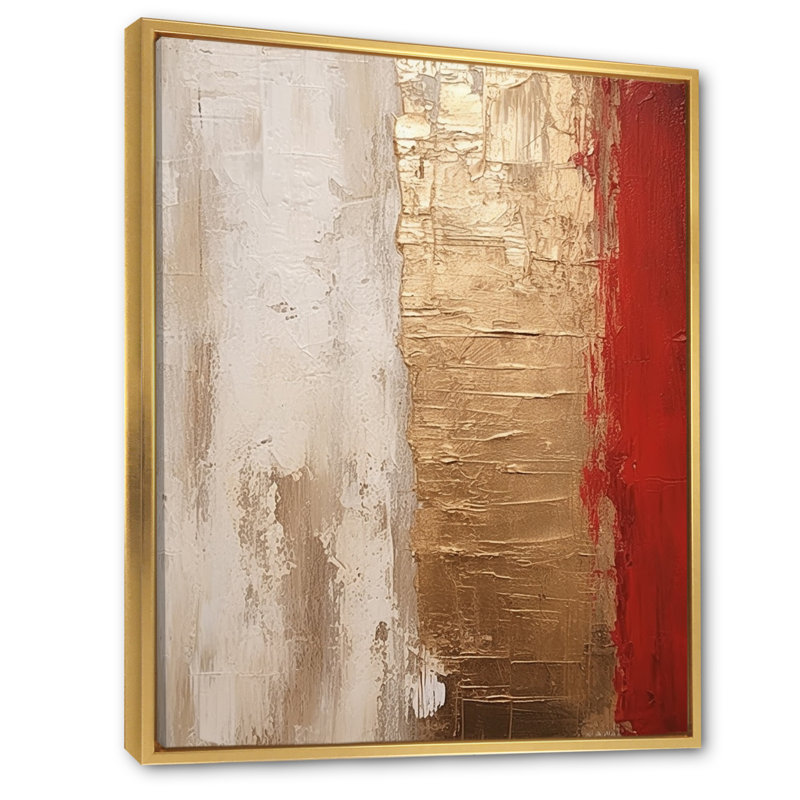 Pleine lune rédempte abstraite or et rouge I - peinture abstraite, art mural, 44" H x 34" W, Cadre flottant doré