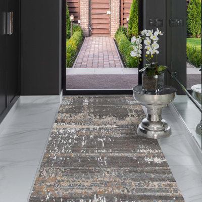 Tapis gris / ivoire / bleu noué à la main de haute qualité
