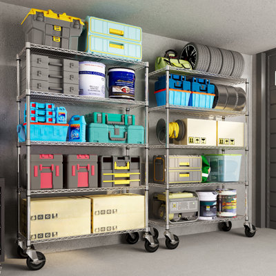 5-Tier Metal Shelving with Wheels 47.2 x 17.7 x 70.9 In Adjustable Heavy Duty Chrome Utility Rack for Kitchen Garage