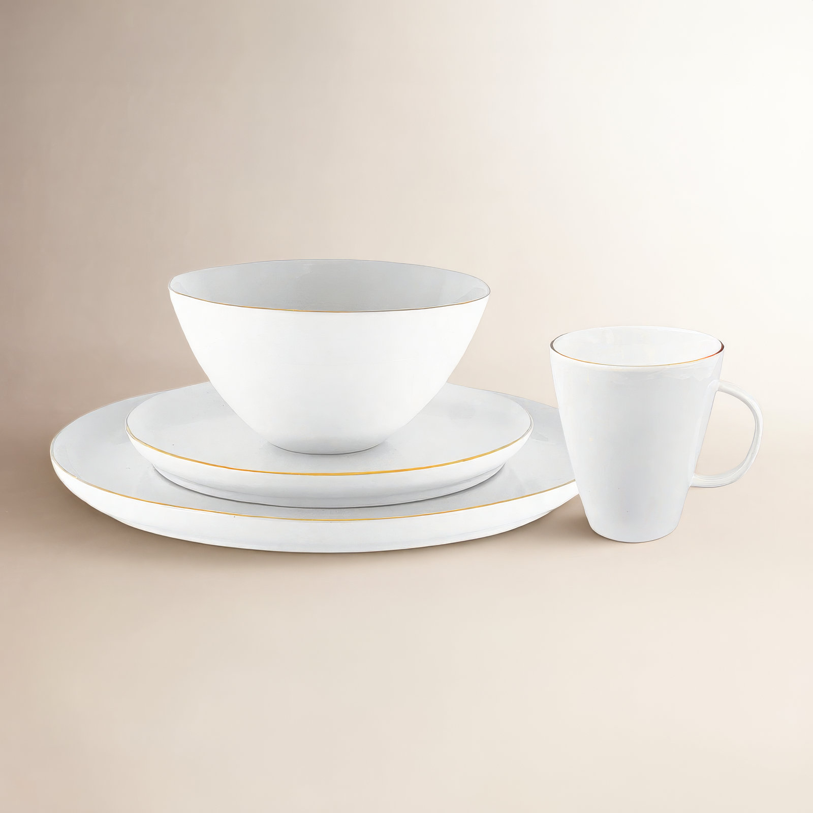 Abbesses Porcelain Dinnerware Set, White/Gold