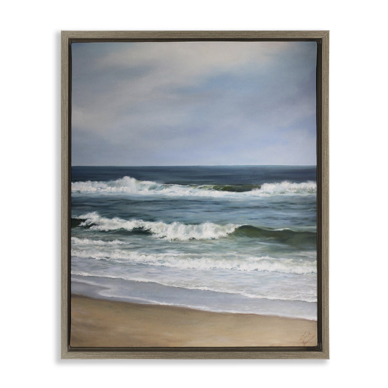 "Atlantic Beach Coast", peinture par Floater, H 21 po x l 17 po, Cadre flottant orme Montalcino