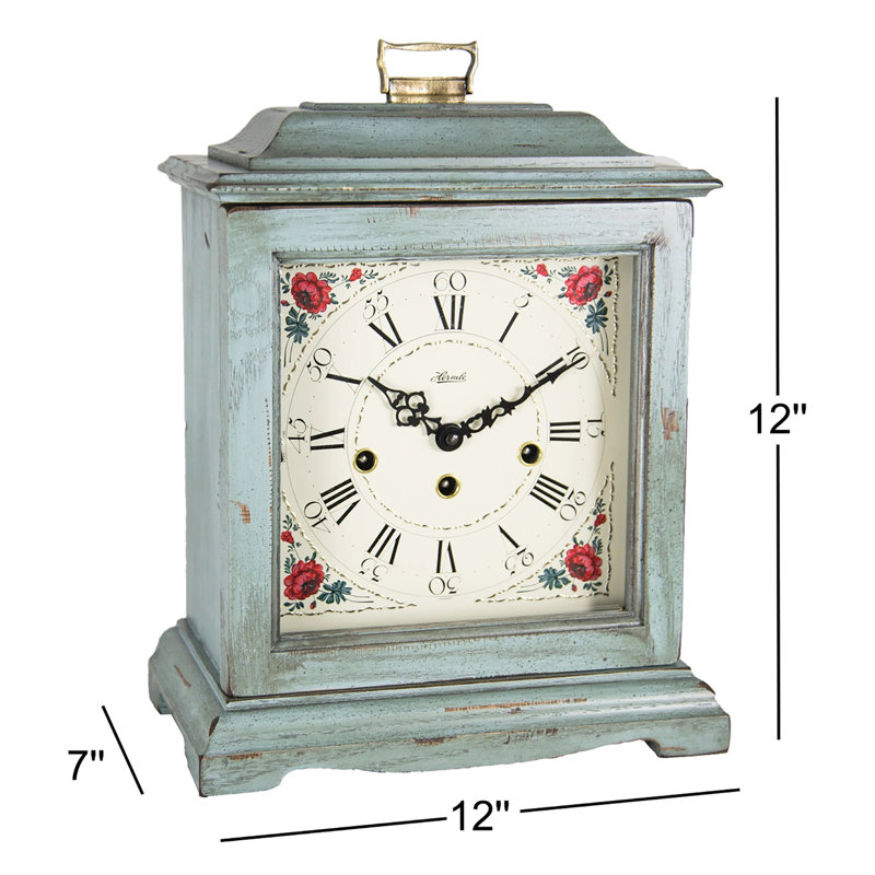 Roman Numeral Solid Wood Mechanical Tabletop Clock, Blue