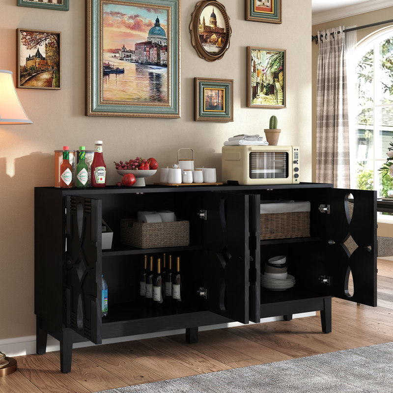 Buffet 60,5 "Mid-Century, console multimédia, Noir