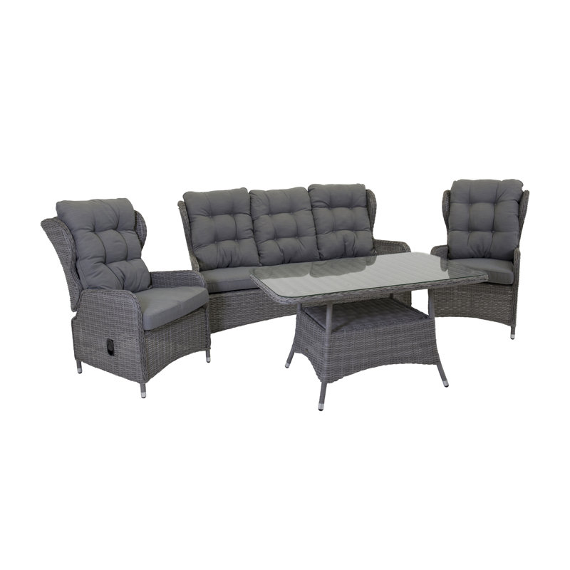Demarcus 5 Seater Rattan Sofa Set, Grey, Dark Grey