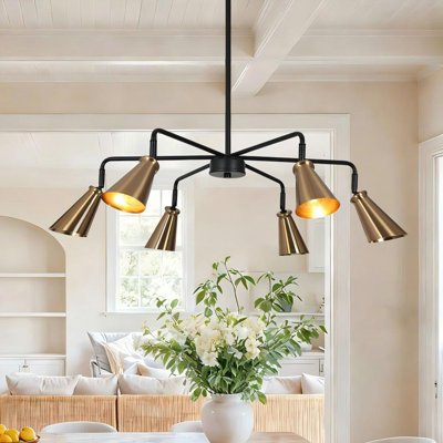 Izell 6 - Light Modern Wagon Wheel Black/Brass Chandelier