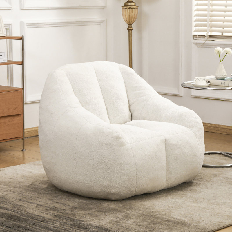 Fauteuil à billes avec rembourrage, Fausse fourrure blanche