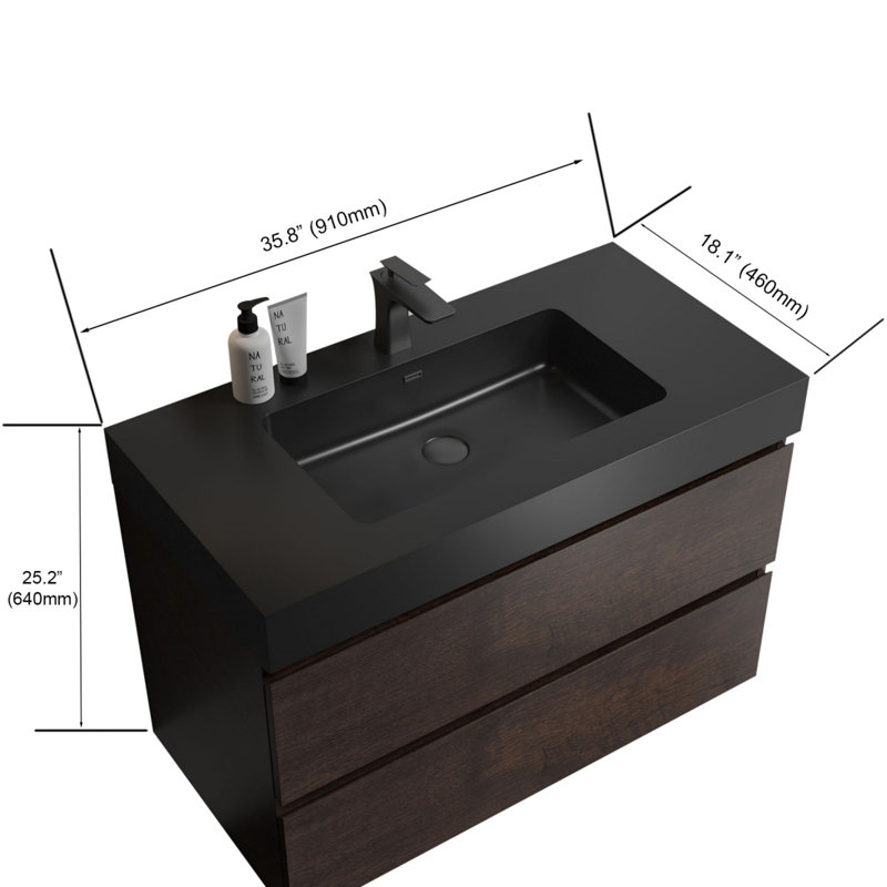 Meuble-lavabo moderne avec lavabo, Noyer, Noir, noir, noir, noir