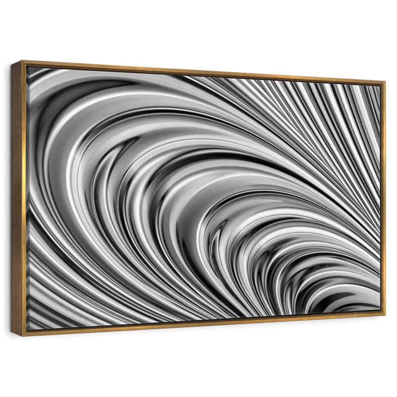 Vague en métal, 46 po x 31 po, Cadre flottant doré