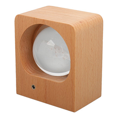 Veilleuse boule de cristal avec étagère en hêtre