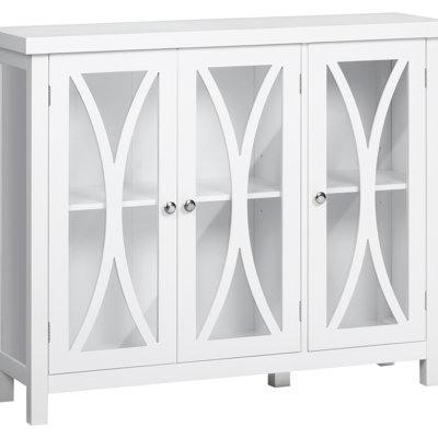 Bar Area Sideboard, Buffet Cabinet With 3 Glass Doors, Adjustable Shelf, White Tempered Doors Shelving, Functional