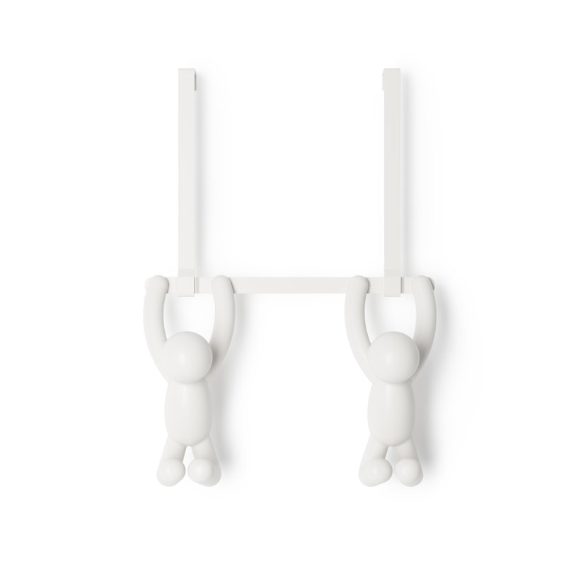 Buddy Over the Door Double Hook, Door Storage for Coats, Hats, Towels, White