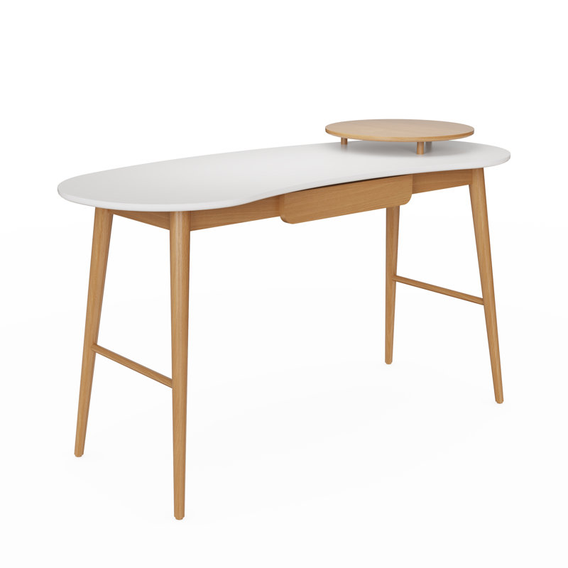 Doucoure Solid Wood Base Writing Desk, White, Natural Oak