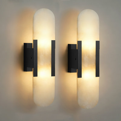 13.78In Dimmable Wall Mounted Sconce With Alabaster Shade,Modern 2-Lights Wall Light With G9 Bulbs