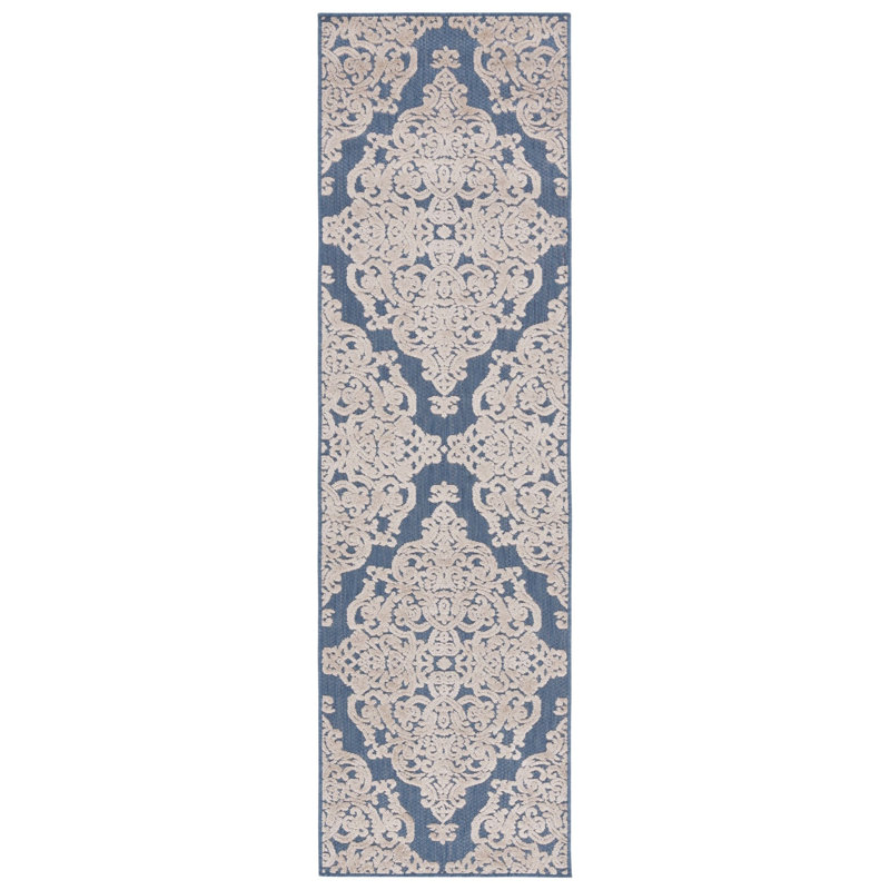 Tapis d'intérieur / extérieur Jaquelin Performance Damask, Tapis de couloir 2 pi 3 po x 8 pi