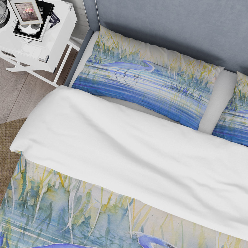 Blue Heron On The Lake Shore At Sunset - Ensemble de housse de couette traditionnel - Microfibre de polyester