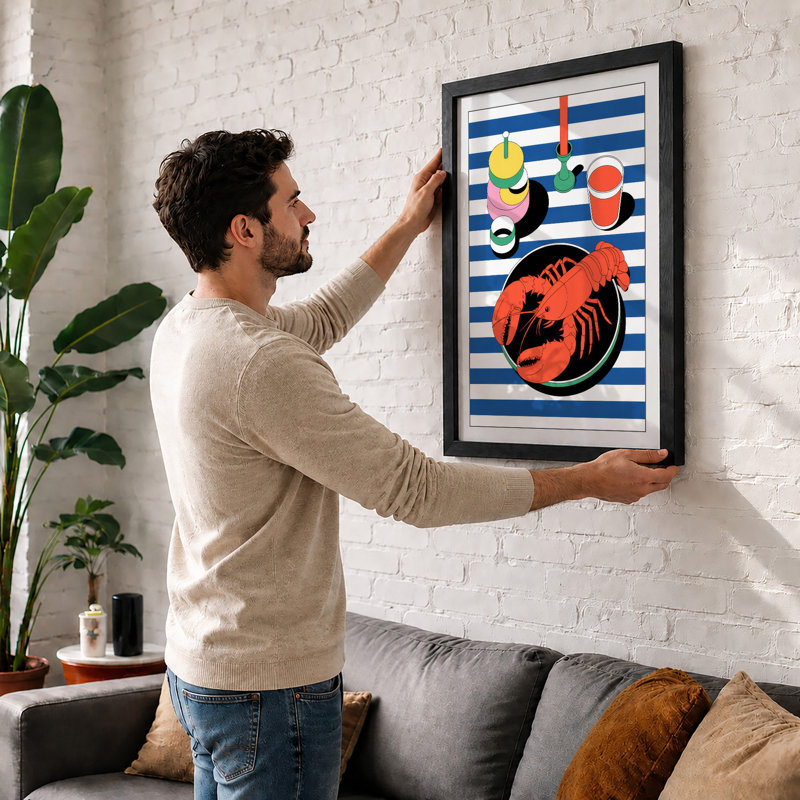 Lobster Still Life Art Deco - Framed Print, A4 - 29.7 x 21.0 cm, White