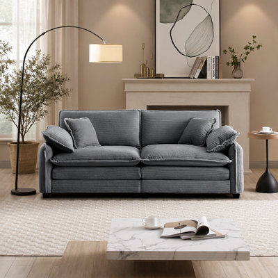Warm and Cozy Living Room Sofa with 4 Pillows Upholstered Large Deep Seat 2 Seater Sofa for Living Room,Grey Corduroy